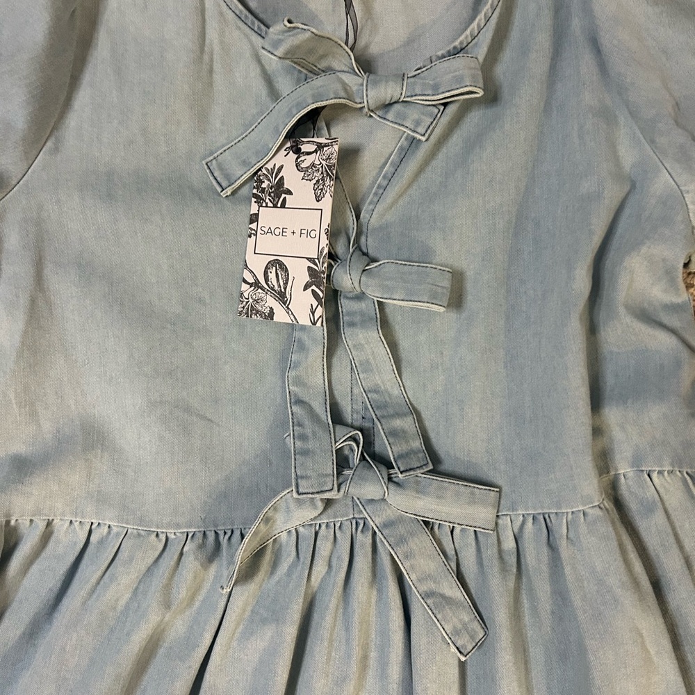 Sage + Fig Light Blue Dress with Bow Details